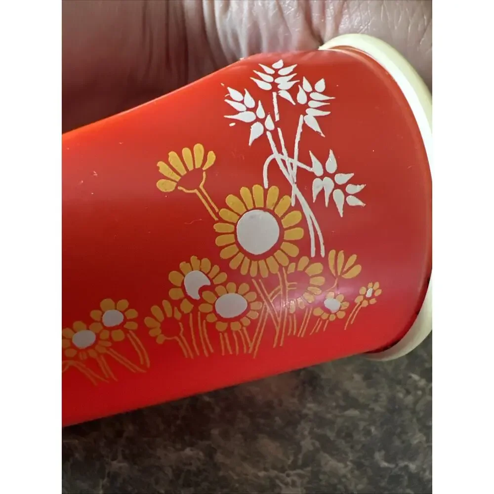 Vintage 1972 Avon 6 oz Flour Scoop Burnt Orange with flower pattern